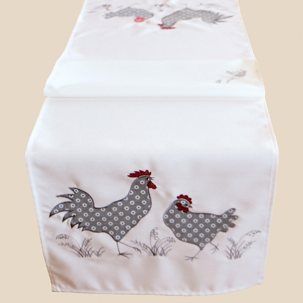 Ubrus/štola/- šedý kohout se slepicí - 40x140