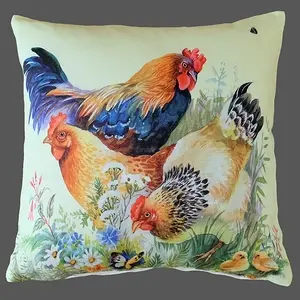 Povlak na polštář Slepice s kohoutem 40x40cm